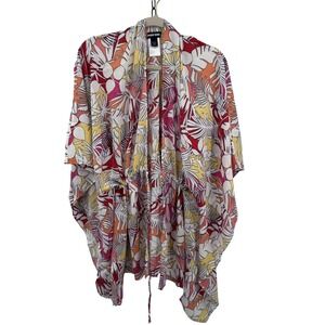 Lands End‎ Kimono Womens One Size Multicolor Floral Leaf Print Viscose Cover Up